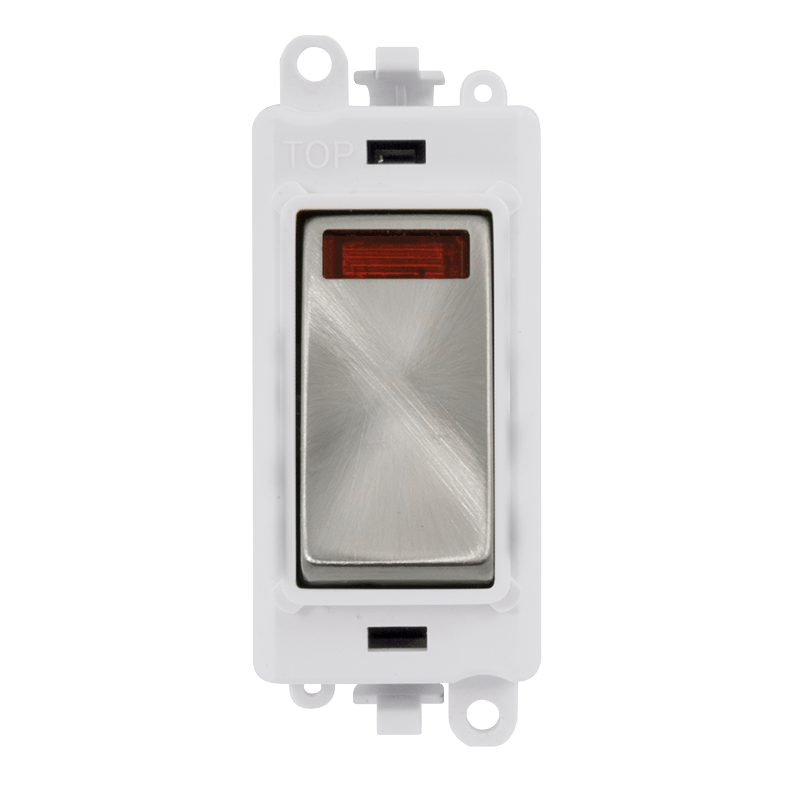 Click GridPro 20AX Double Pole Switch With Neon Module - Polar White - Satin Chrome – GM2018NPWSC