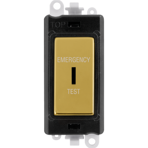 Click GridPro 20AX Double Pole Keyswitch 'Emergency Test' - Black - Polished Brass – GM2046BKBRET
