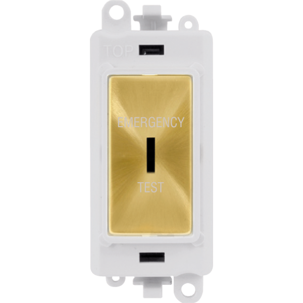 Click GridPro 20AX Double Pole Keyswitch 'Emergency Test' - White - Satin Brass – GM2046PWSBET
