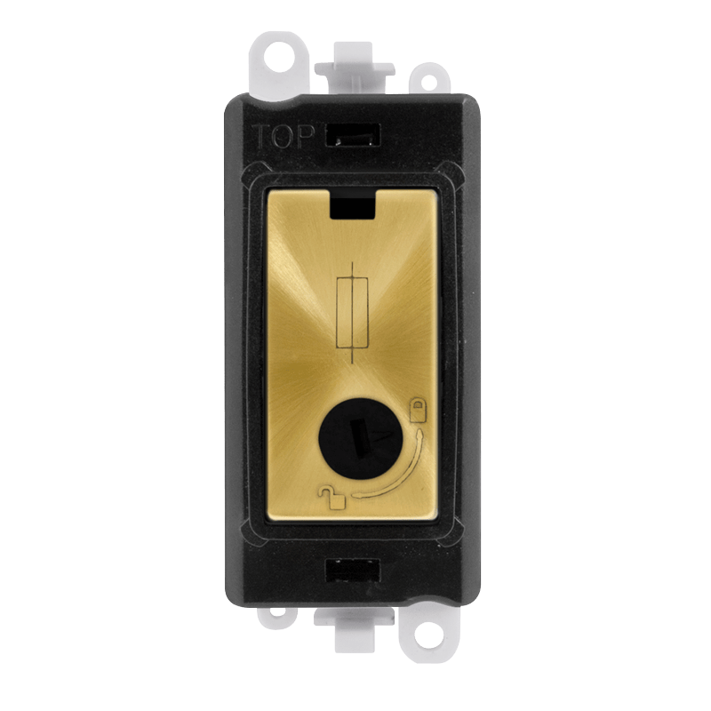 Click GridPro 13A Fused Lockable Module - Black - Satin Brass – GM2047-LBKSB