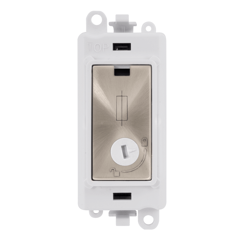 Click GridPro 13A Fused Lockable Module - White - Brushed Stainless – GM2047-LPWBS