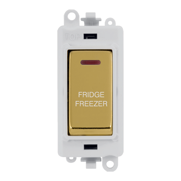 Click GridPro 20AX Double Pole Switch With LED Module - Polar White - Polished Brass - Fridge Freezer – GM2218PWBR-FF