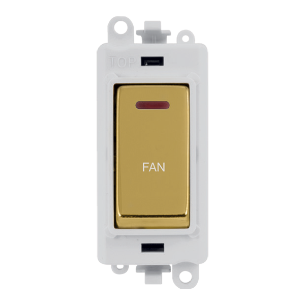 Click GridPro 20AX Double Pole Switch With LED Module - Polar White - Polished Brass - Fan – GM2218PWBR-FN