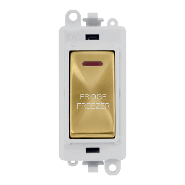 Click GridPro 20AX Double Pole Switch With LED Module - Polar White - Satin Brass - Fridge Freezer – GM2218PWSB-FF