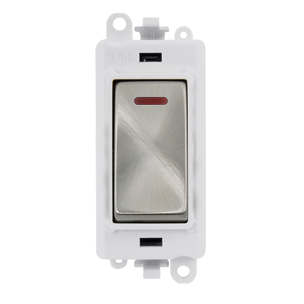 Click GridPro 20AX Double Pole Switch With LED Module - Polar White - Satin Chrome – GM2218PWSC