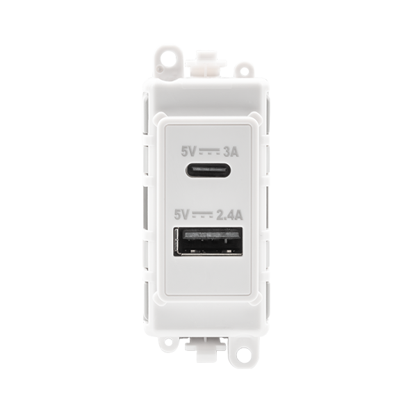 Click GridPro GRIDPRO DUAL USB CHARGING MODULE - 2.4A TYPE A & 3A TYPE C - POLAR WHITE – GM2586PW