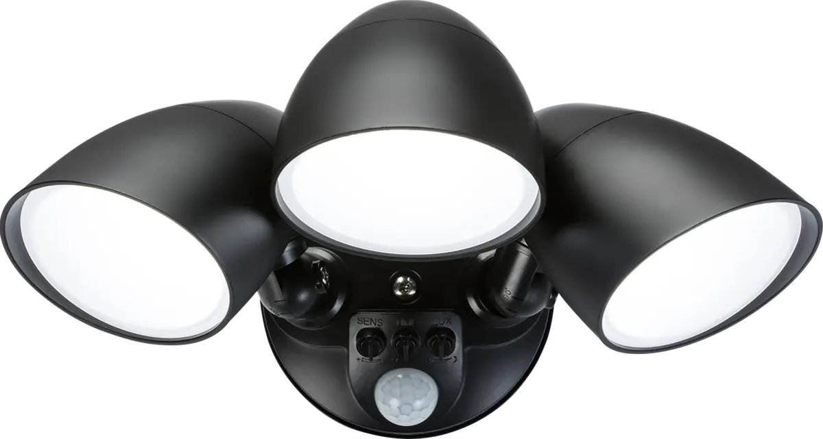 Knightsbridge 110-230V IP65 Triple Head Black 30W Security Floodlight with PIR, Sensor,CCT and Manual Override – SL30CCTB