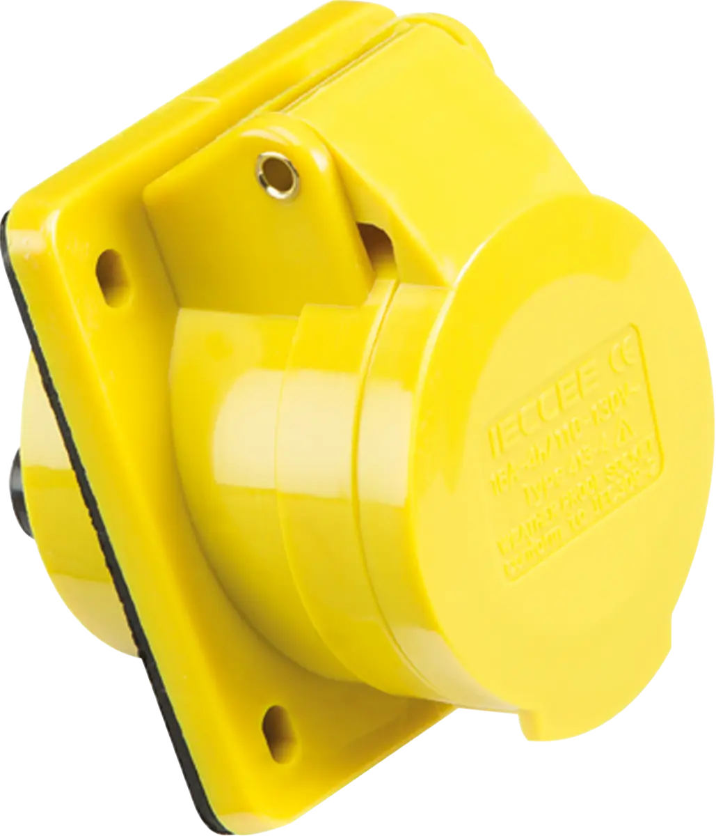 Knightsbridge 110V IP44 16A Angled Panel Mount Socket 2P+E – IN004