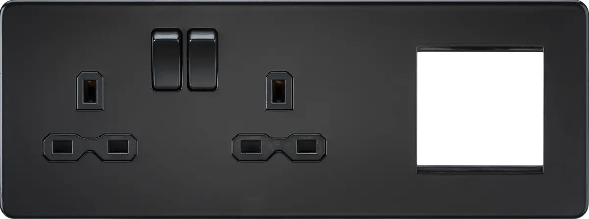 Knightsbridge 13A 2G DP Socket + 2G Modular Combination Plate - Matt Black with Black insert – SFR192LMBB