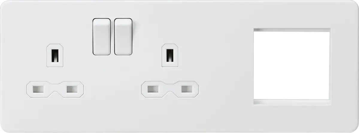 Knightsbridge 13A 2G DP Socket + 2G Modular Combination Plate - Matt White with White Insert – SFR192LMW