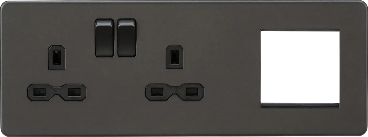 Knightsbridge 13A 2G DP Socket + 2G Modular Combination Plate - Smoked Bronze with Black Insert – SFR192LSB