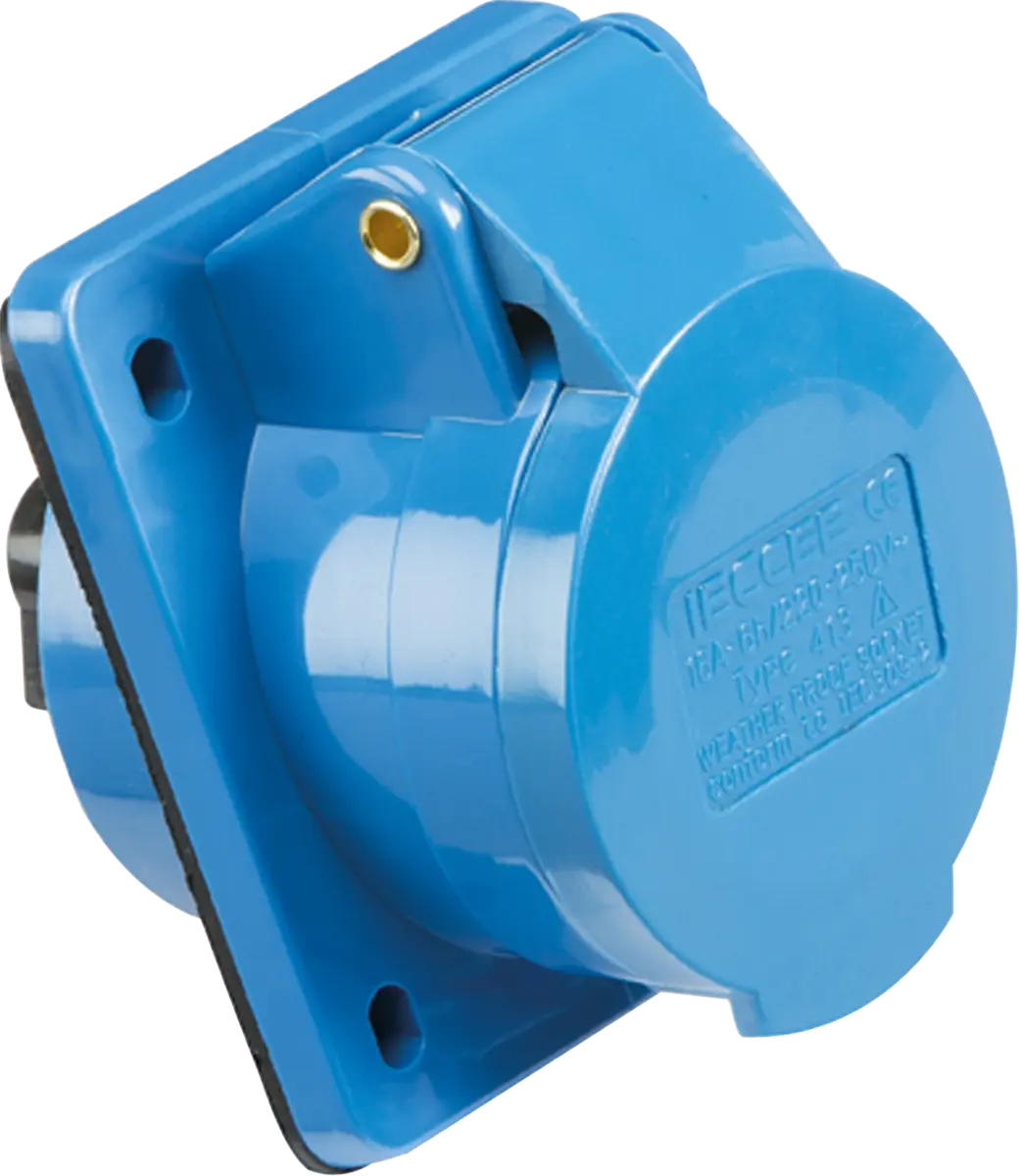 Knightsbridge 240V IP44 16A Angled Panel Mount Socket 2P+E – IN009