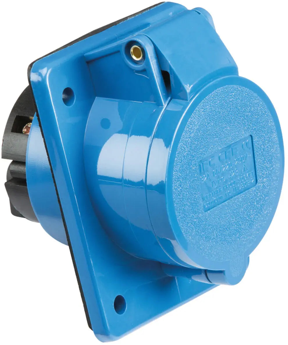 Knightsbridge 240V IP44 32A Angled Panel Mount Socket 2P+E – IN0013