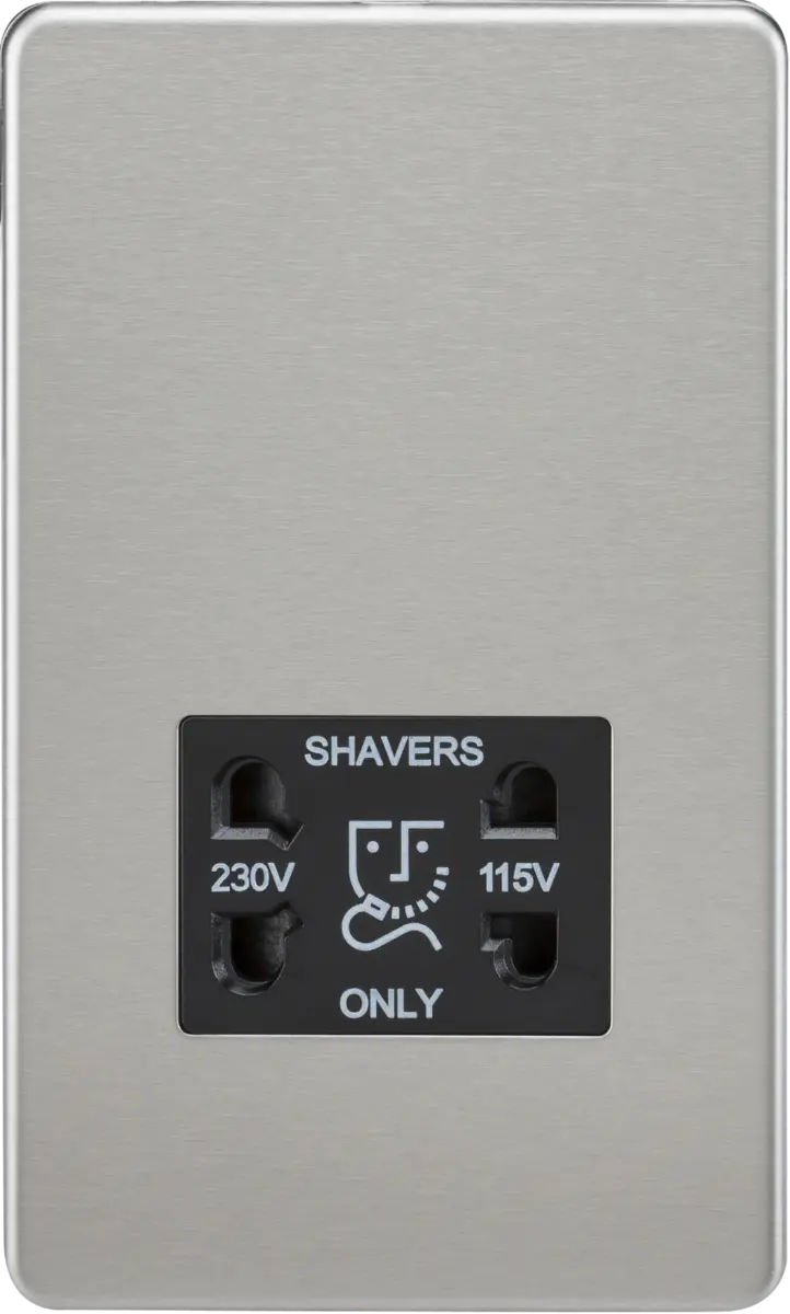 Knightsbridge 115V/230V Dual Voltage Shaver Socket - Brushed Chrome with Black Insert – SF8900BC