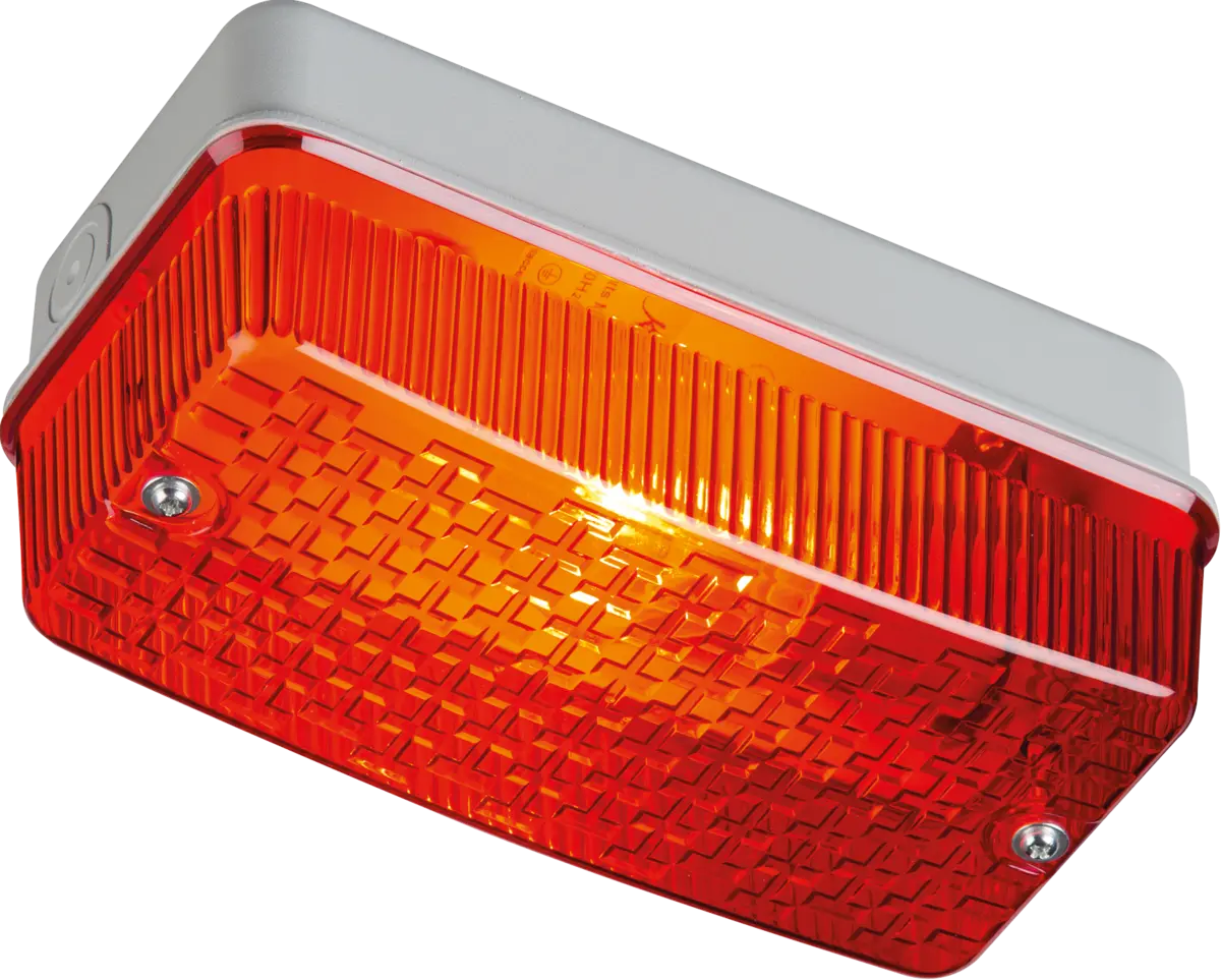 Knightsbridge 230V IP65 100W max E27 Bulkhead with Red Prismatic Diffuser and Aluminium Base – E27PR