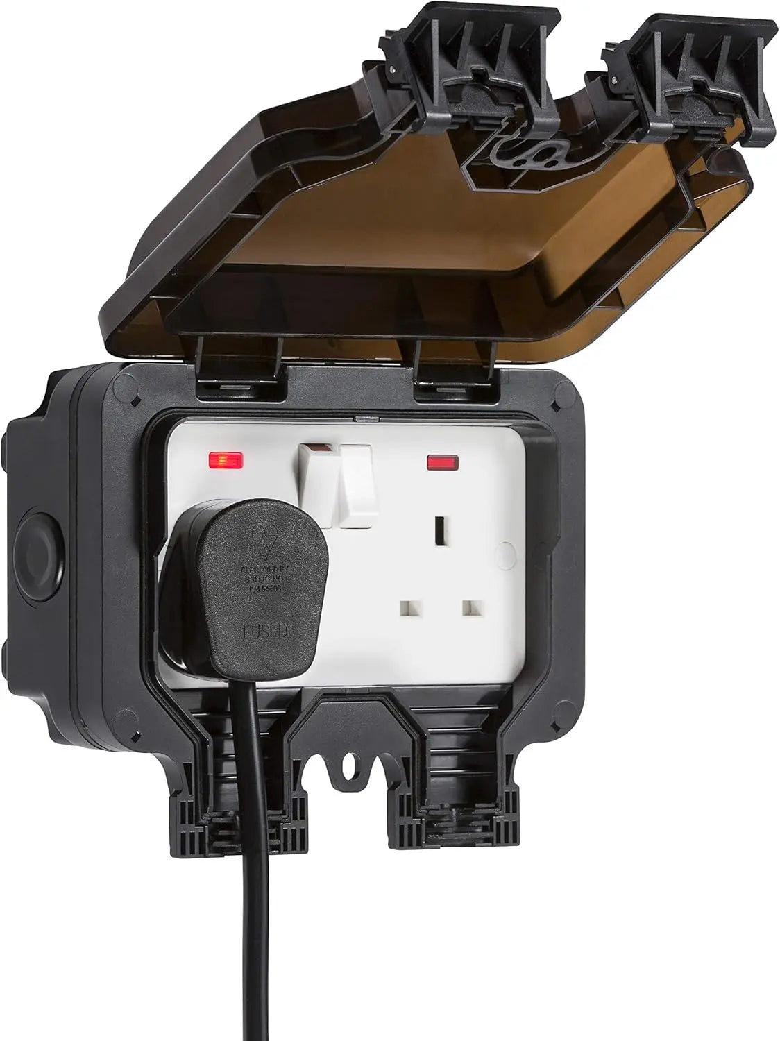 Knightsbridge IP66 Outdoor Weatherproof Double Socket | Transparent Lid | Black – OP9N
