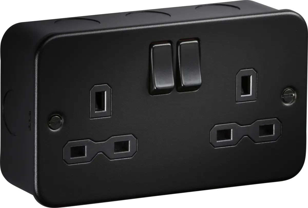 Knightsbridge Metal Clad Black 13A 2G DP Switched Socket – MR9000TB Knightsbridge