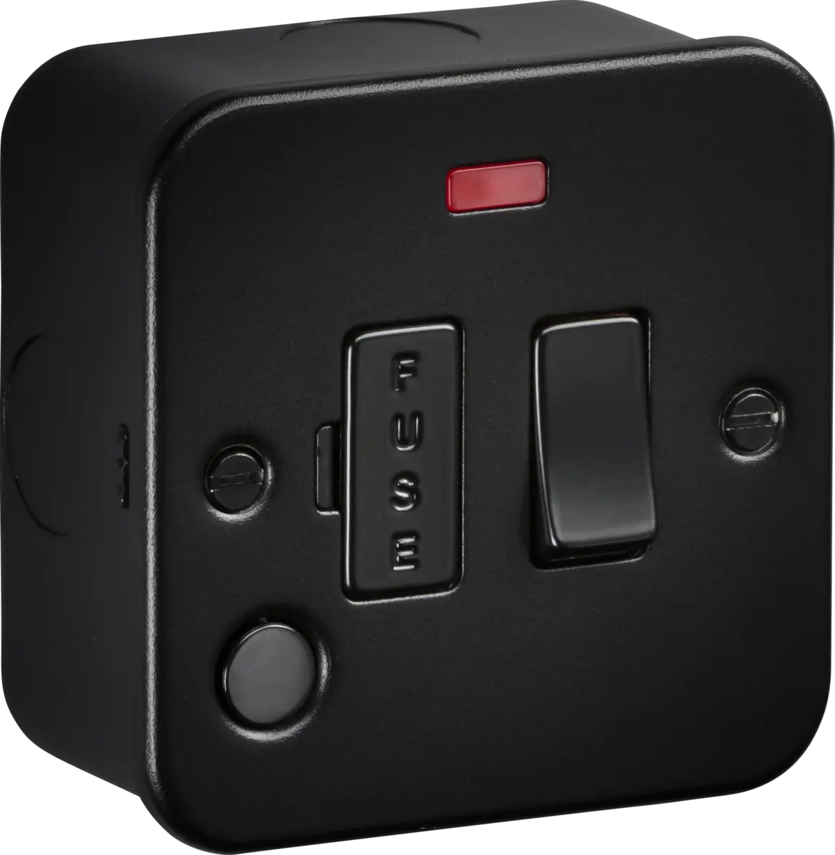 Knightsbridge Metal Clad Black 13A Switched Fused Spur with Neon and Flex Outlet – M6300NFTB Knightsbridge