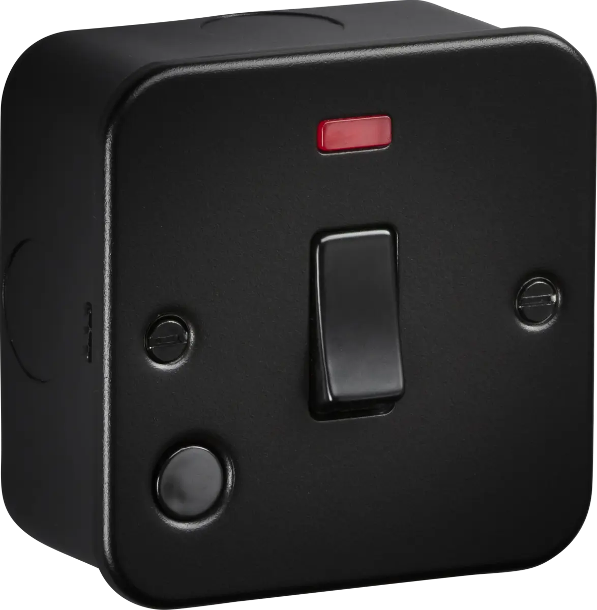 Knightsbridge Metal Clad Black 20A 1G DP Switch with Neon and Flex Outlet – M8341NFTB Knightsbridge