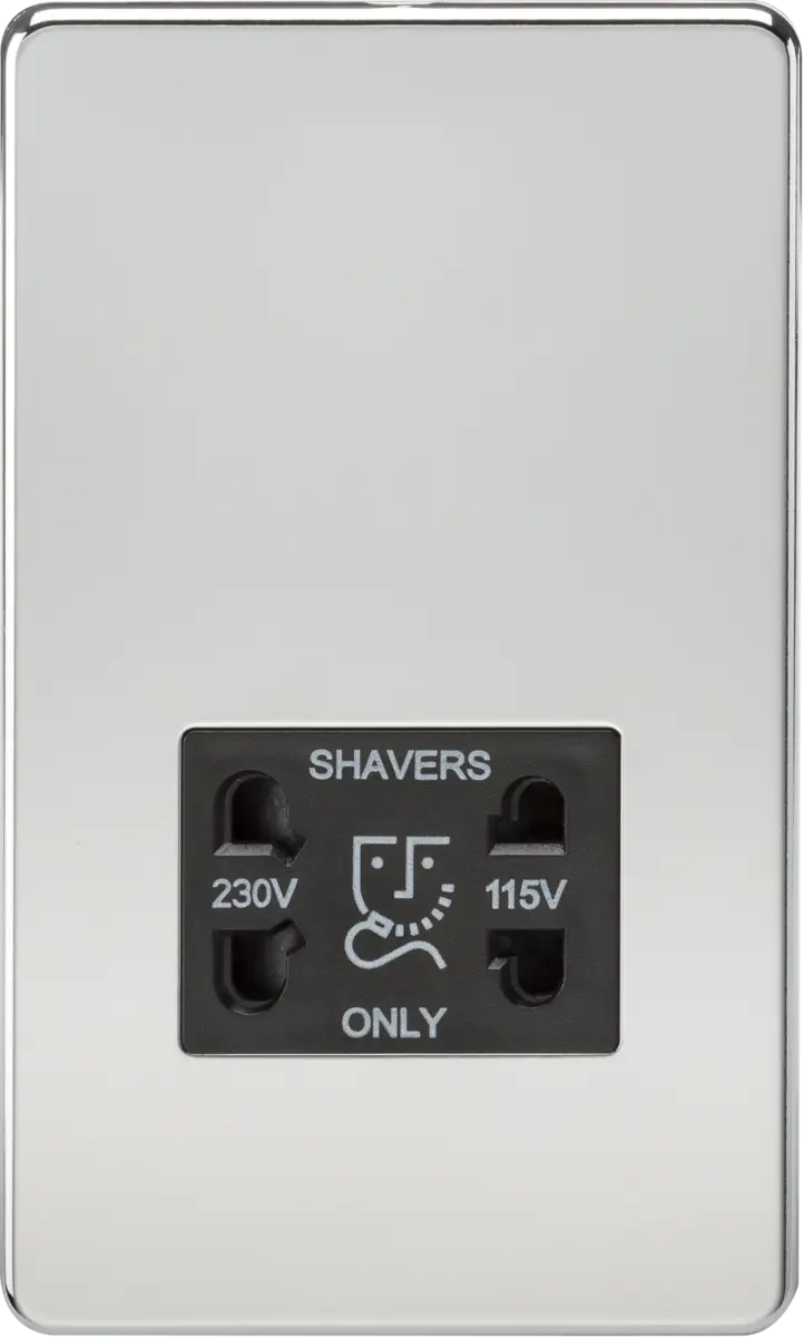 Knightsbridge 115V/230V Dual Voltage Shaver Socket - Polished Chrome with Black Insert – SF8900PC