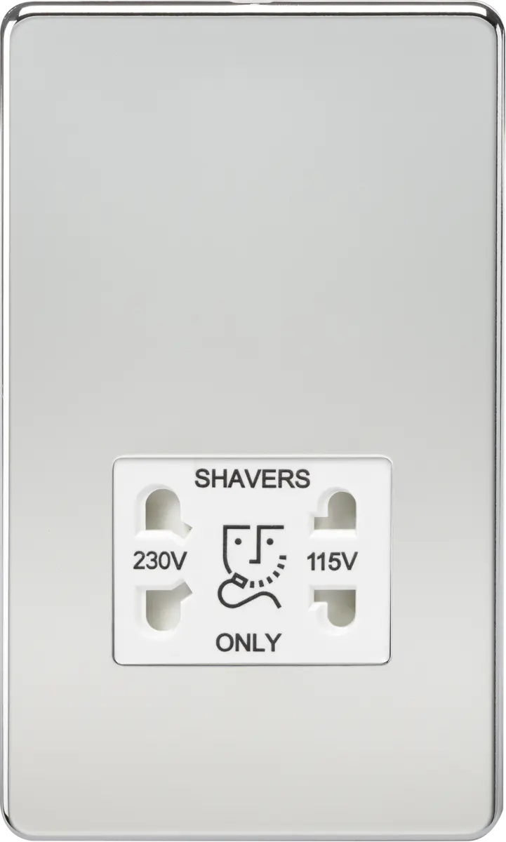 Knightsbridge 115V/230V Dual Voltage Shaver Socket - Polished Chrome with White Insert – SF8900PCW