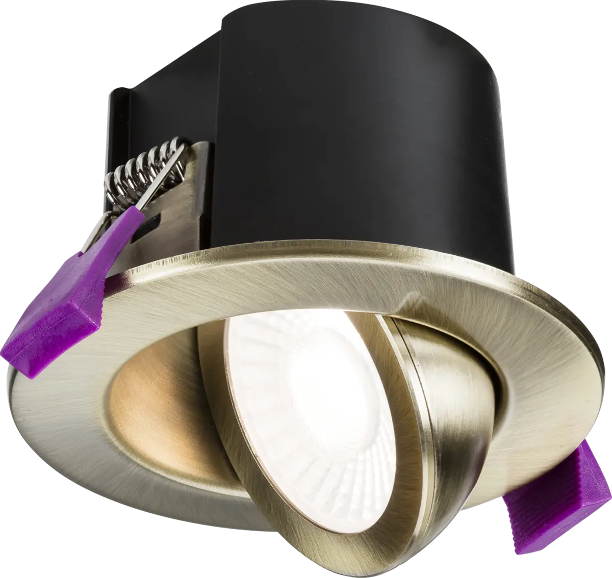 Knightsbridge SpektroLED Evo Tilt - Fire Rated IP65 Downlight with 2 x Wattage and 4 x CCT - Antique Brass – SPKEVTAB