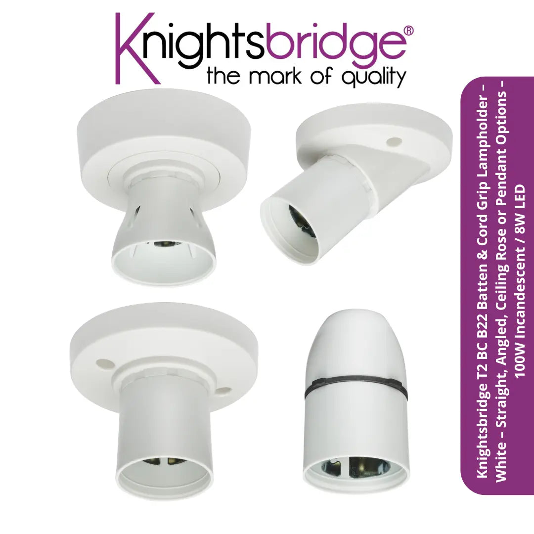 Knightsbridge T2 BC B22 Batten & Cord Grip Lampholder – White – SN8210 SN8220 SN8230 SN8250