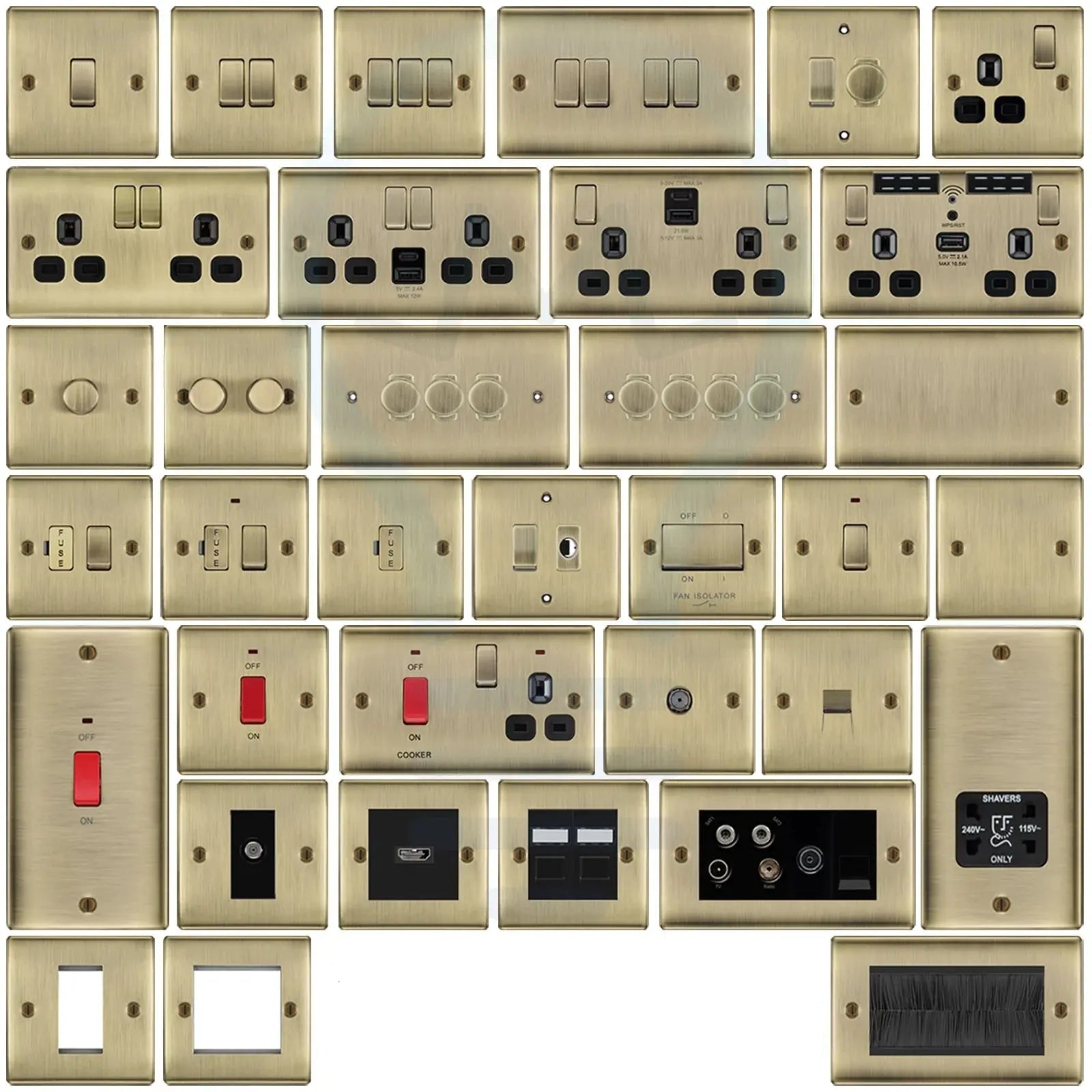 BG Nexus Antique Brass Switches and Sockets Black Inserts Full Range BG Nexus