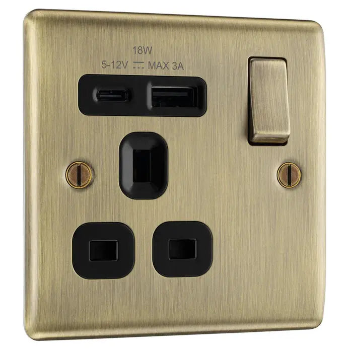BG Nexus Antique Brass Switches and Sockets Black Inserts Full Range BG Nexus