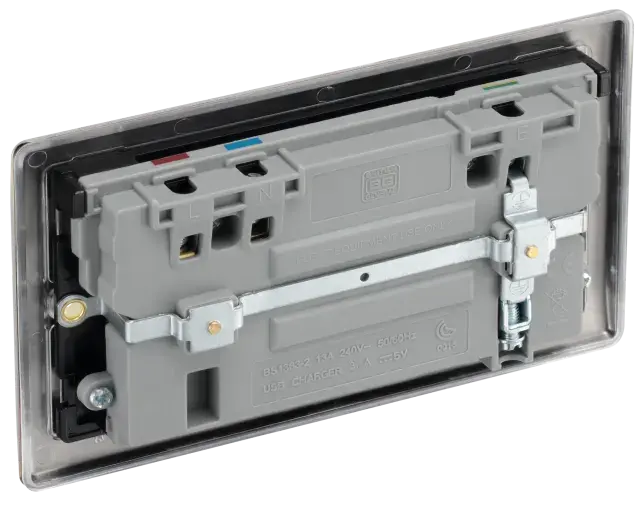 BG Nexus Metal USB Double Socket in Antique Brass with Black Inserts - NAB22U3B-01 BG (British General)