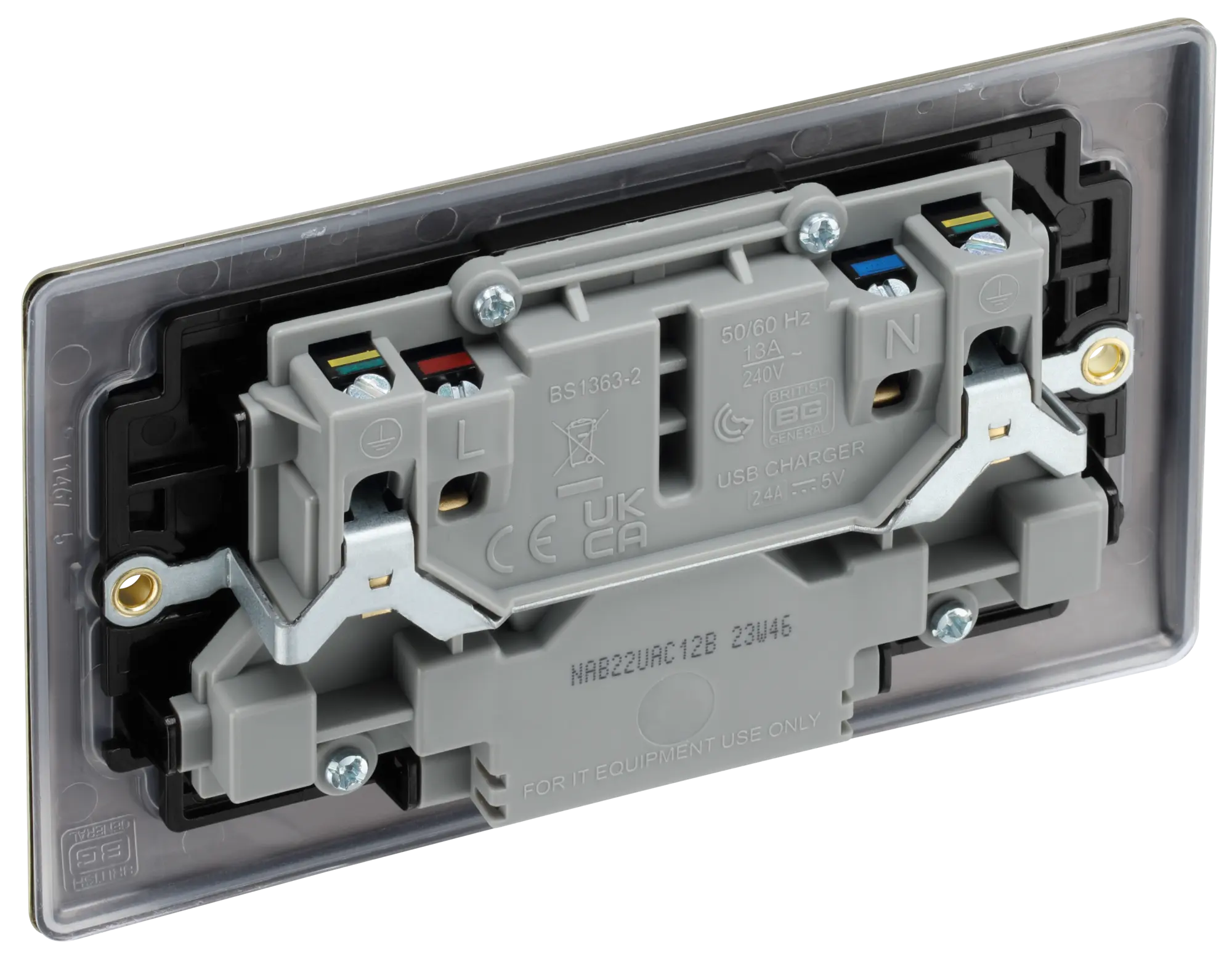 BG Nexus Metal USB USBC 12W Double Socket in Antique Brass with Black Insert NAB22UAC12B BG Nexus