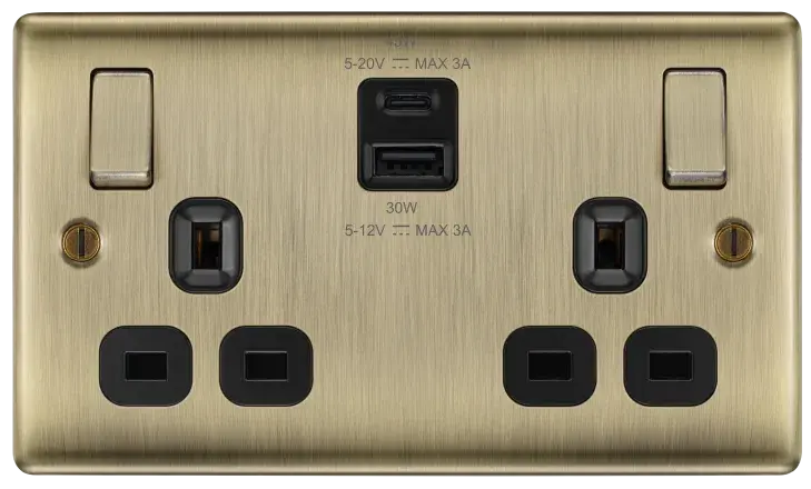 BG Nexus Antique Brass Switches and Sockets Black Inserts Full Range BG Nexus