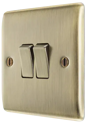 BG Nexus Metal 2 Gang Light Switch in Antique Brass- NAB42-01 BG (British General)