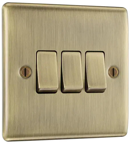 BG Nexus Metal 3 Gang Switch in Antique Brass- NAB43-01 BG (British General)