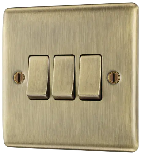 BG Nexus Metal 3 Gang Switch in Antique Brass- NAB43-01 BG (British General)