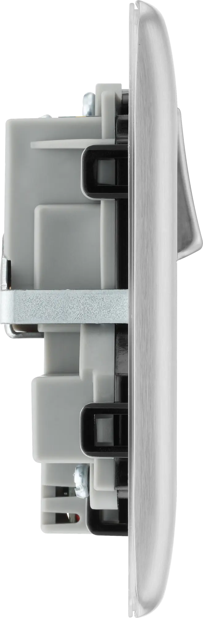 BG Nexus Metal USB USBC 12W Double Socket in Brushed Steel with Black Inserts NBS22UAC22B BG Nexus