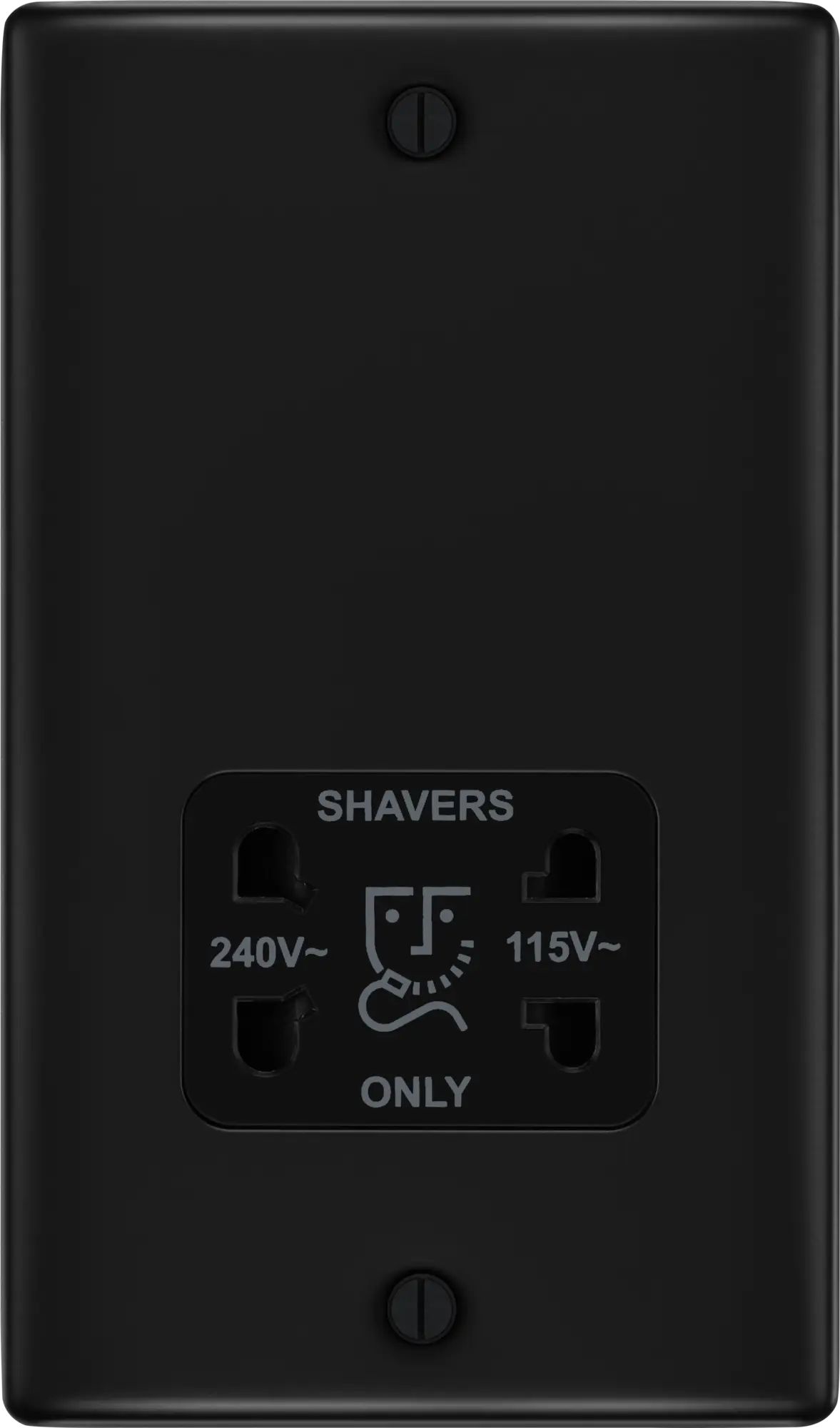 BG Nexus Metal Dual Voltage Shaver Socket in Matt Black with Black Inserts BG Nexus