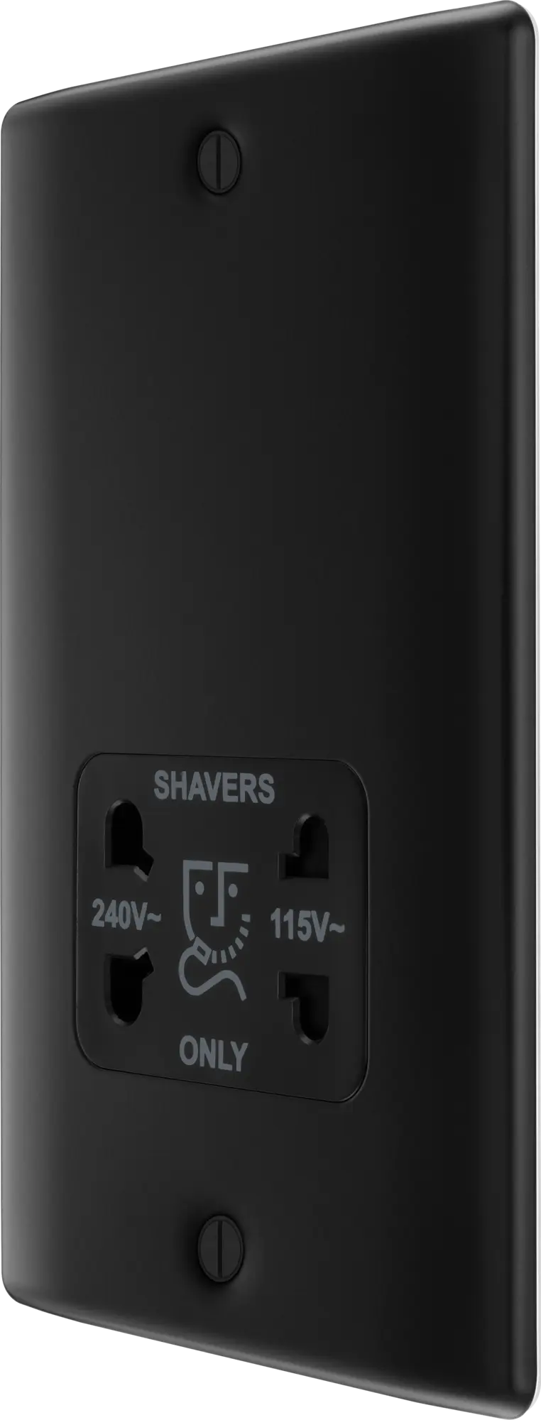 BG Nexus Metal Dual Voltage Shaver Socket in Matt Black with Black Inserts BG Nexus