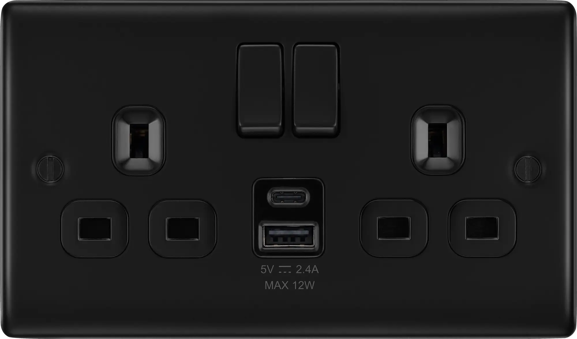 BG Nexus Metal USB USBC 12W Double Socket in Matt Black NFB22UAC12B BG Nexus