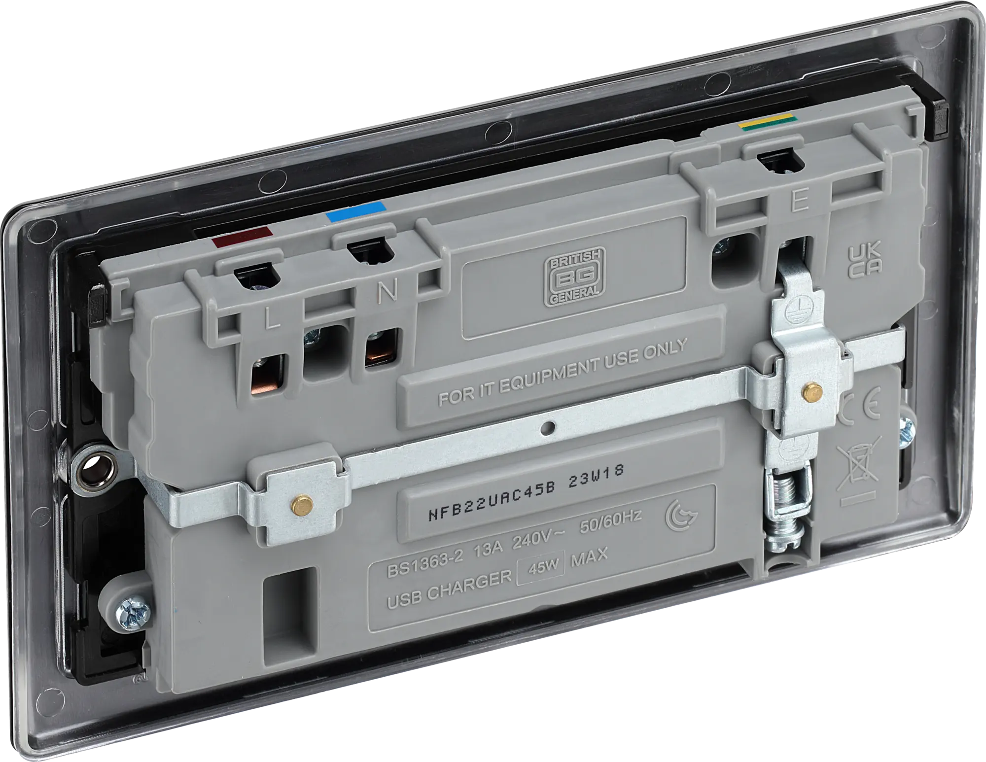 BG Nexus Metal USB USBC 45W Double Socket in Matt Black NFB22UAC45B BG Nexus