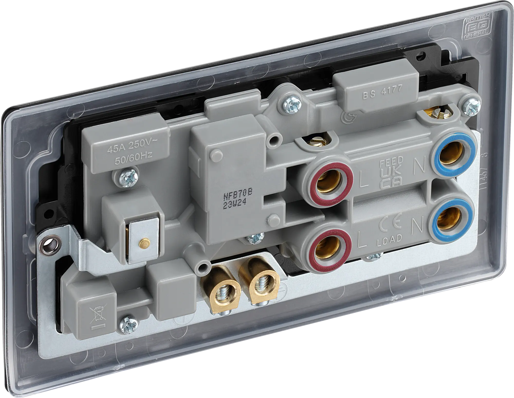 BG Nexus Metal 45 Amp DP Cooker Switch with Socket & Neon in Matt Black with Black Inserts BG Nexus