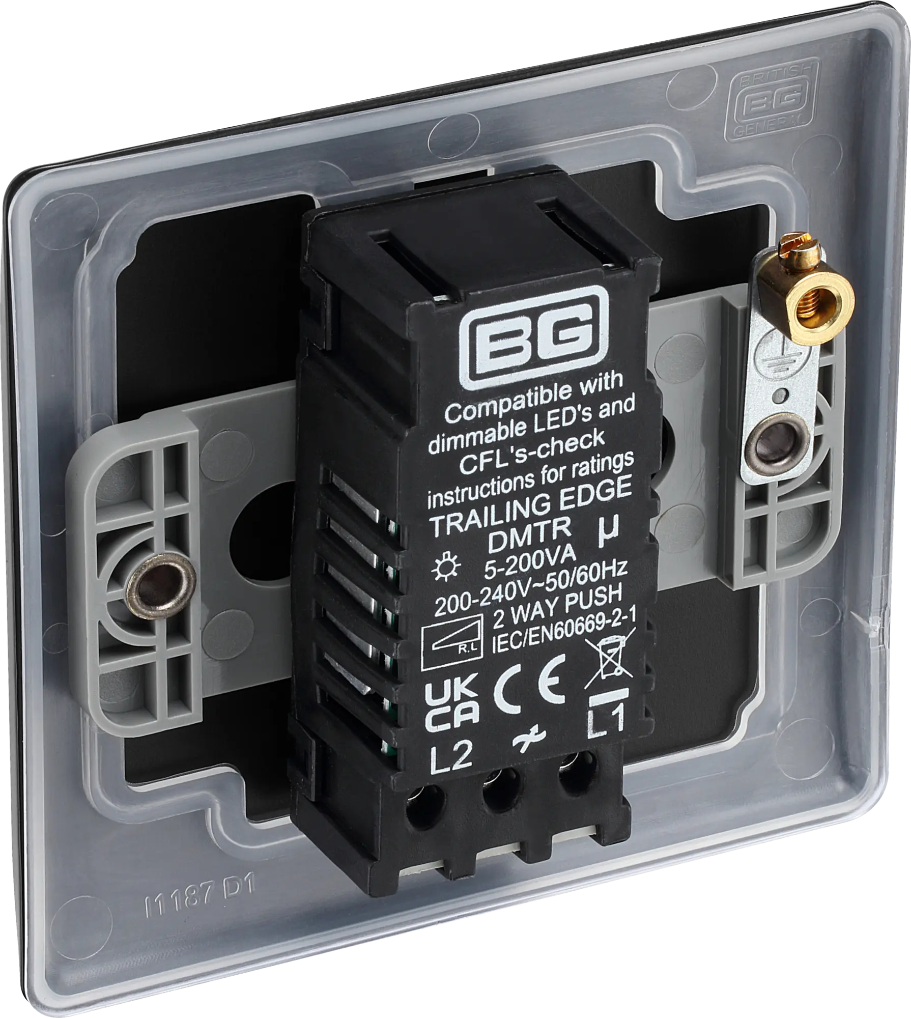 BG Nexus Metal Matt Black 1 Gang 200W 2 Way Push On-Off Intelligent LED Dimmer Switch - NFB81 BG Nexus