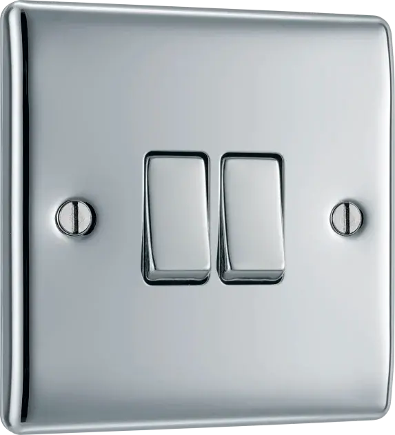 BG Nexus Metal 2 Gang Light Switch in Polished Chrome - NPC42-01 BG (British General)
