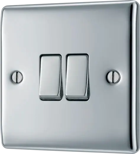 BG Nexus Metal 2 Gang Light Switch in Polished Chrome - NPC42-01 BG (British General)