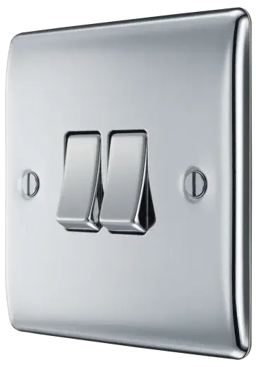 BG Nexus Metal 2 Gang Light Switch in Polished Chrome - NPC42-01 BG (British General)