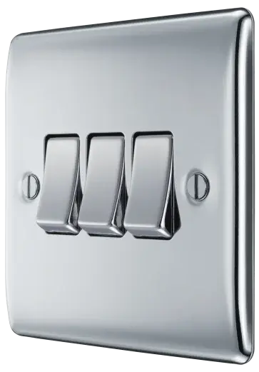 BG Nexus Metal 3 Gang Switch in Polished Chrome - NPC43-01 BG (British General)