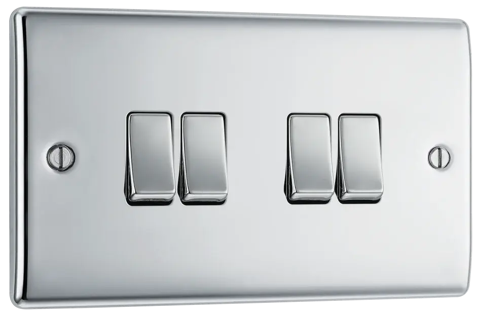 BG Nexus Metal 4 Gang Switch in Polished Chrome - NPC44-01 BG (British General)