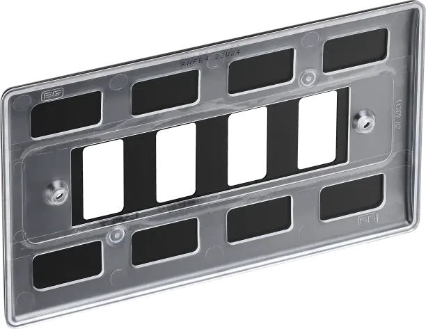 BG RNFB4 Matt Black Steel 4 Gang Front Cover Plate BG Nexus