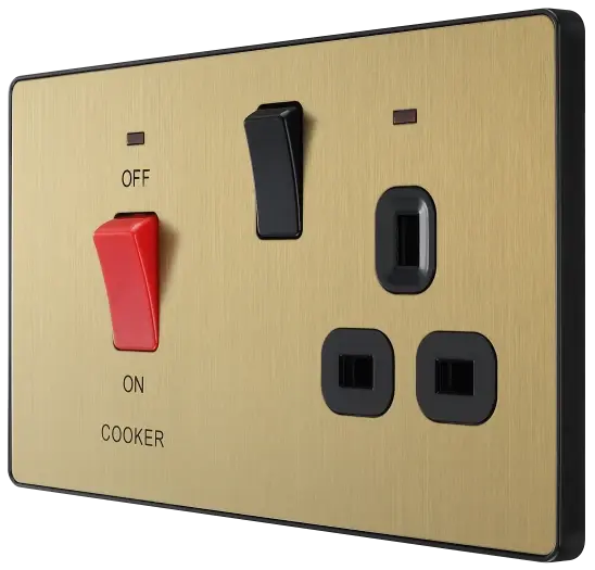 BG Evolve Satin Brass Screwless 45A DP Cooker Unit + Socket + Neon PCDSB70B BG (British General)