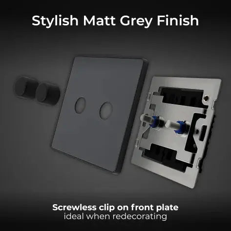 BG Evolve Matt Grey Screwless Double Trailing Edge Dimmer Switch PCDMG82B BG (British General)